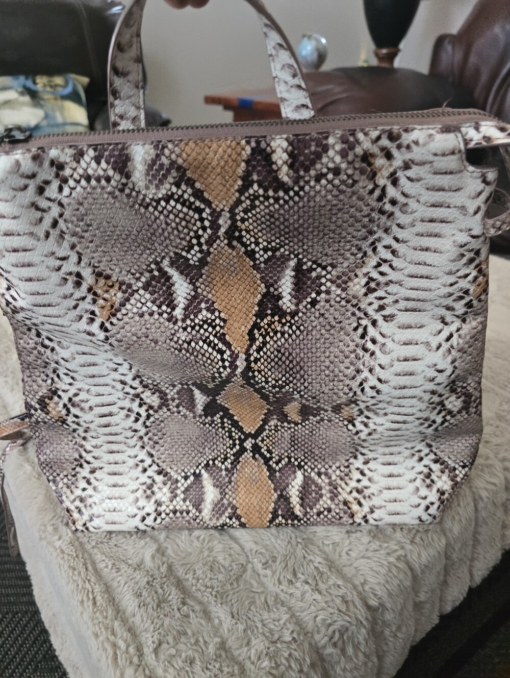 Python-Pattern Convertible Women’s Backpack in Neutral Taupe - Picture 9 of 9